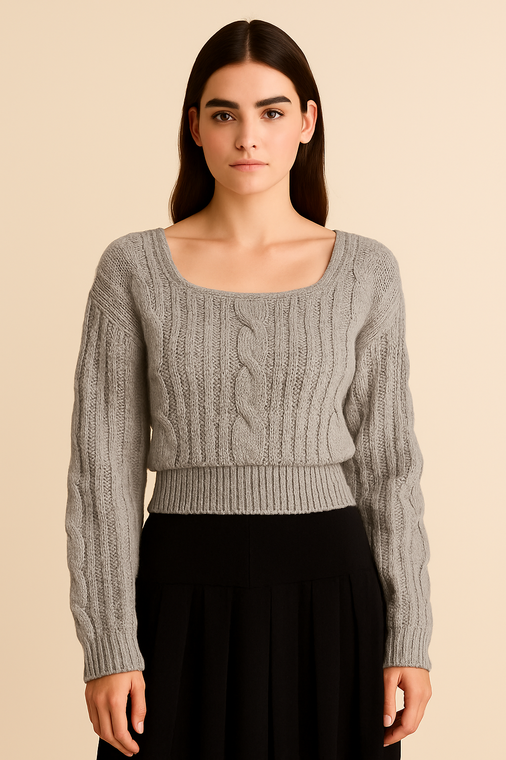 Cable-Knit Cropped Sweater
