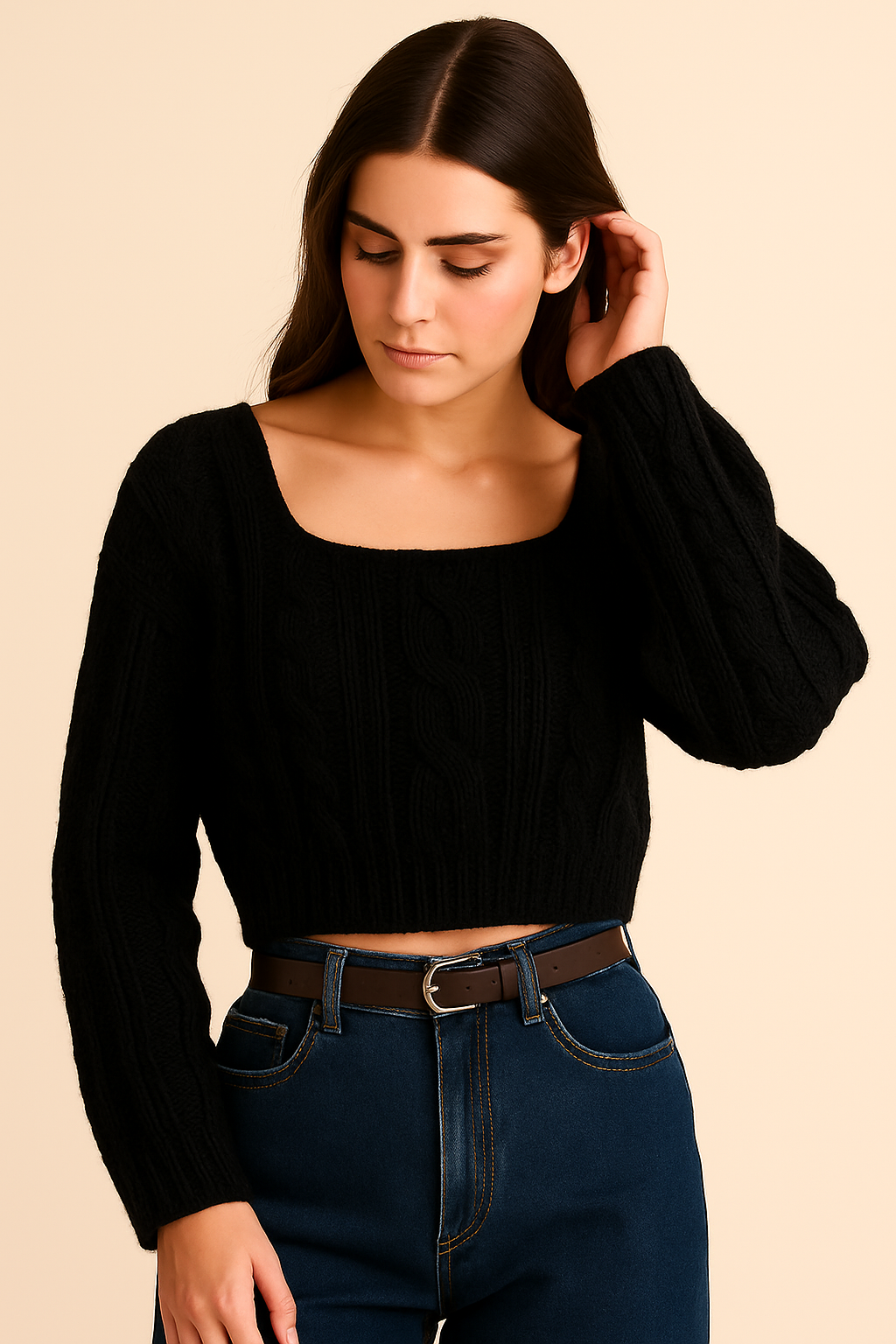 Cable-Knit Cropped Sweater