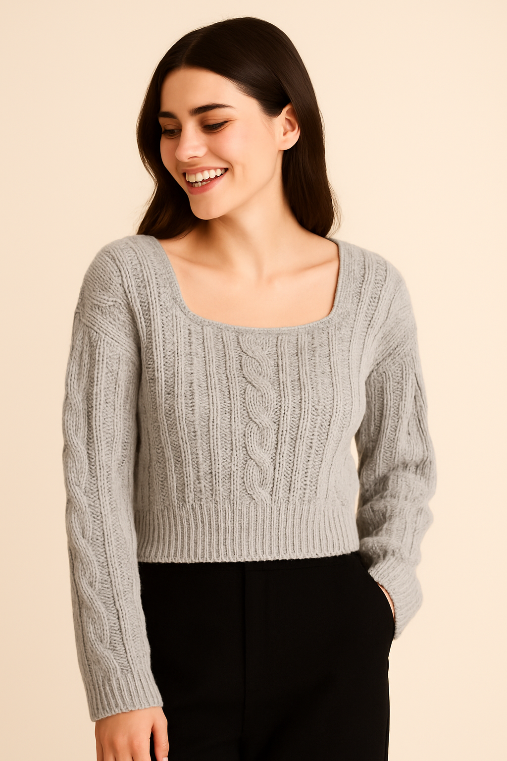 Cable-Knit Cropped Sweater