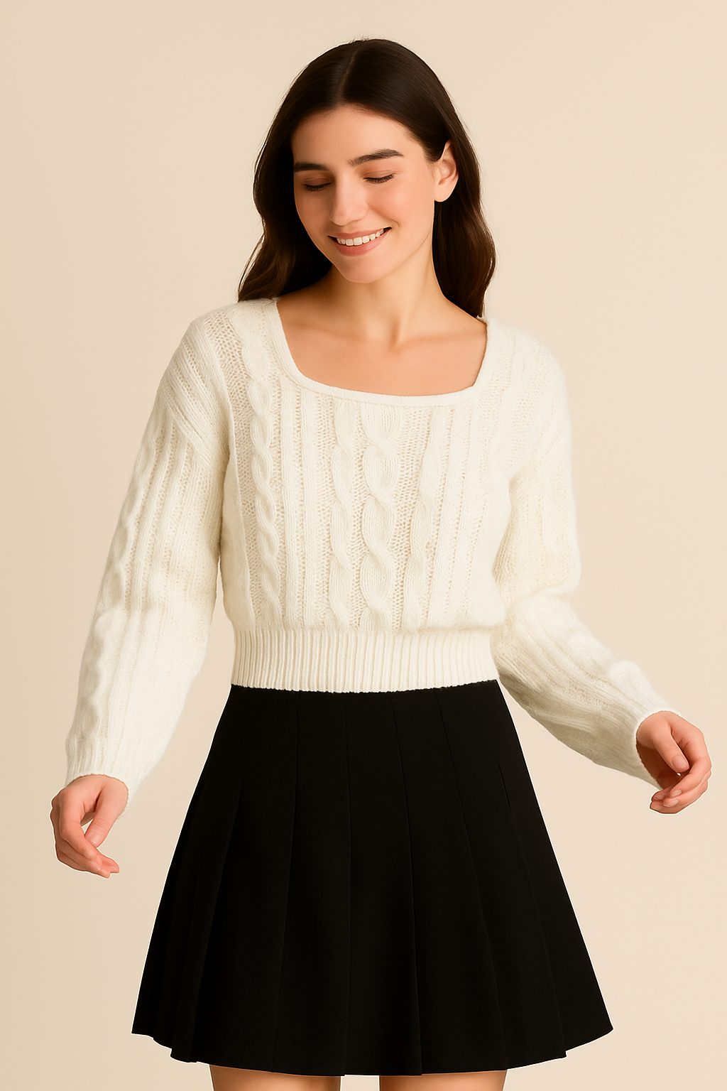 Cable-Knit Cropped Sweater