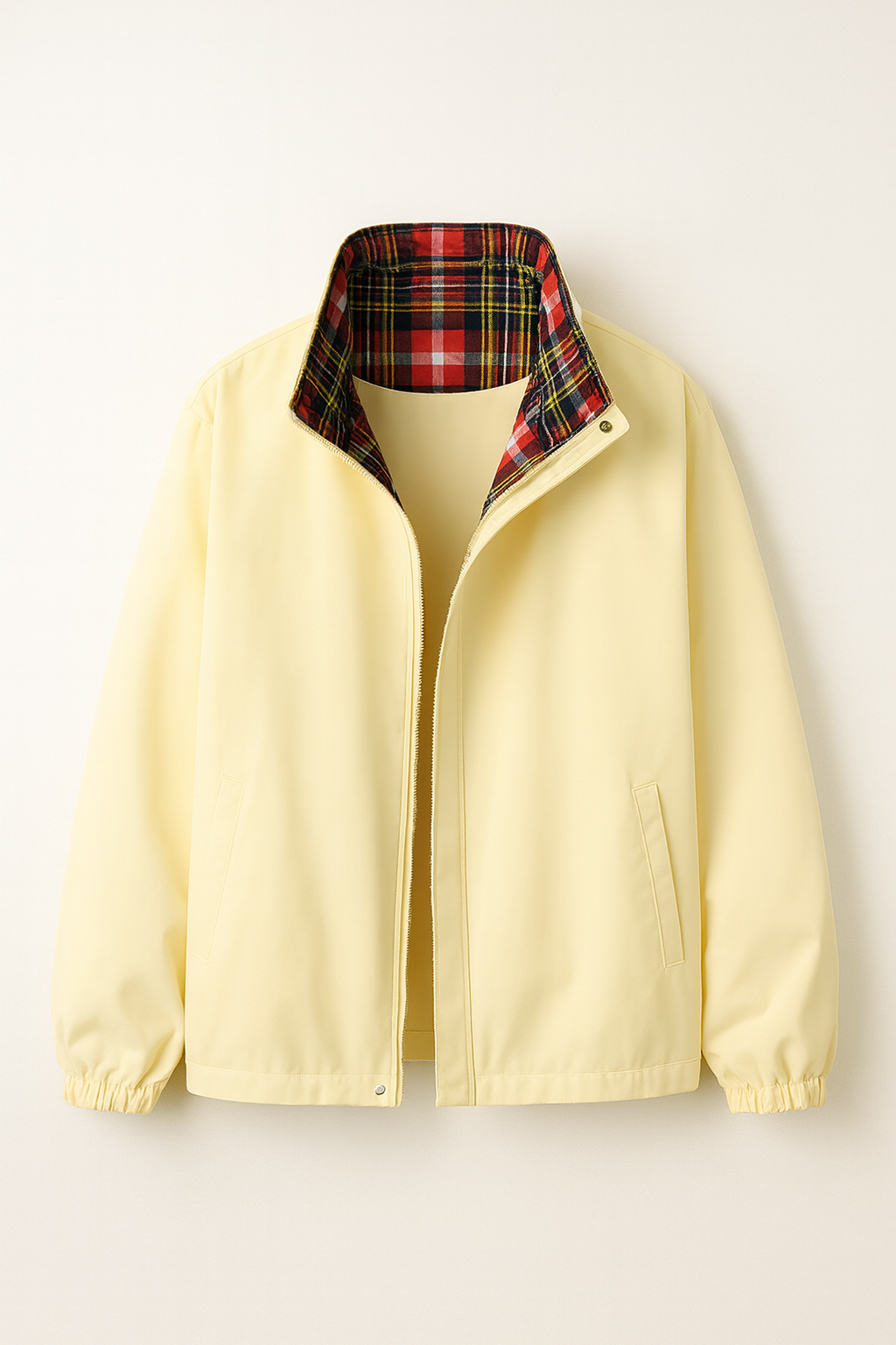 Product view of light blue stand collar jacket